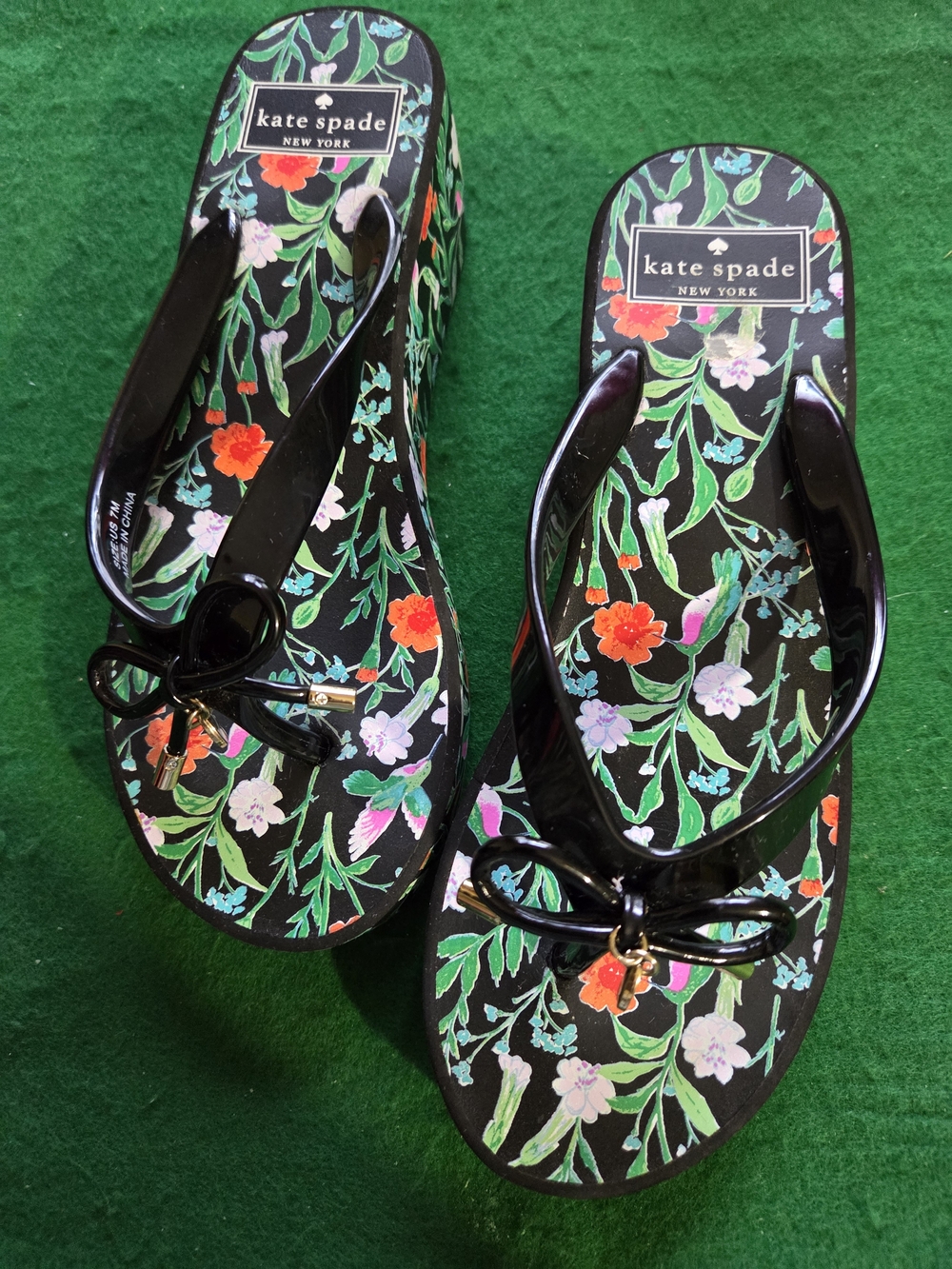 kate spade black floral bow jelly sandals